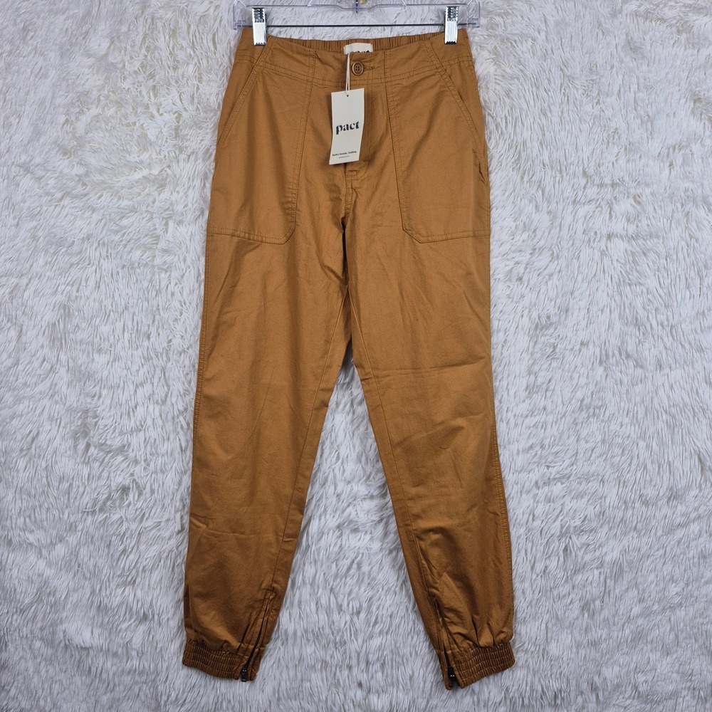 NWT Pact Organic Cotton High Rise Jogger Pants Cognac Tan Womens XS Gorpcore